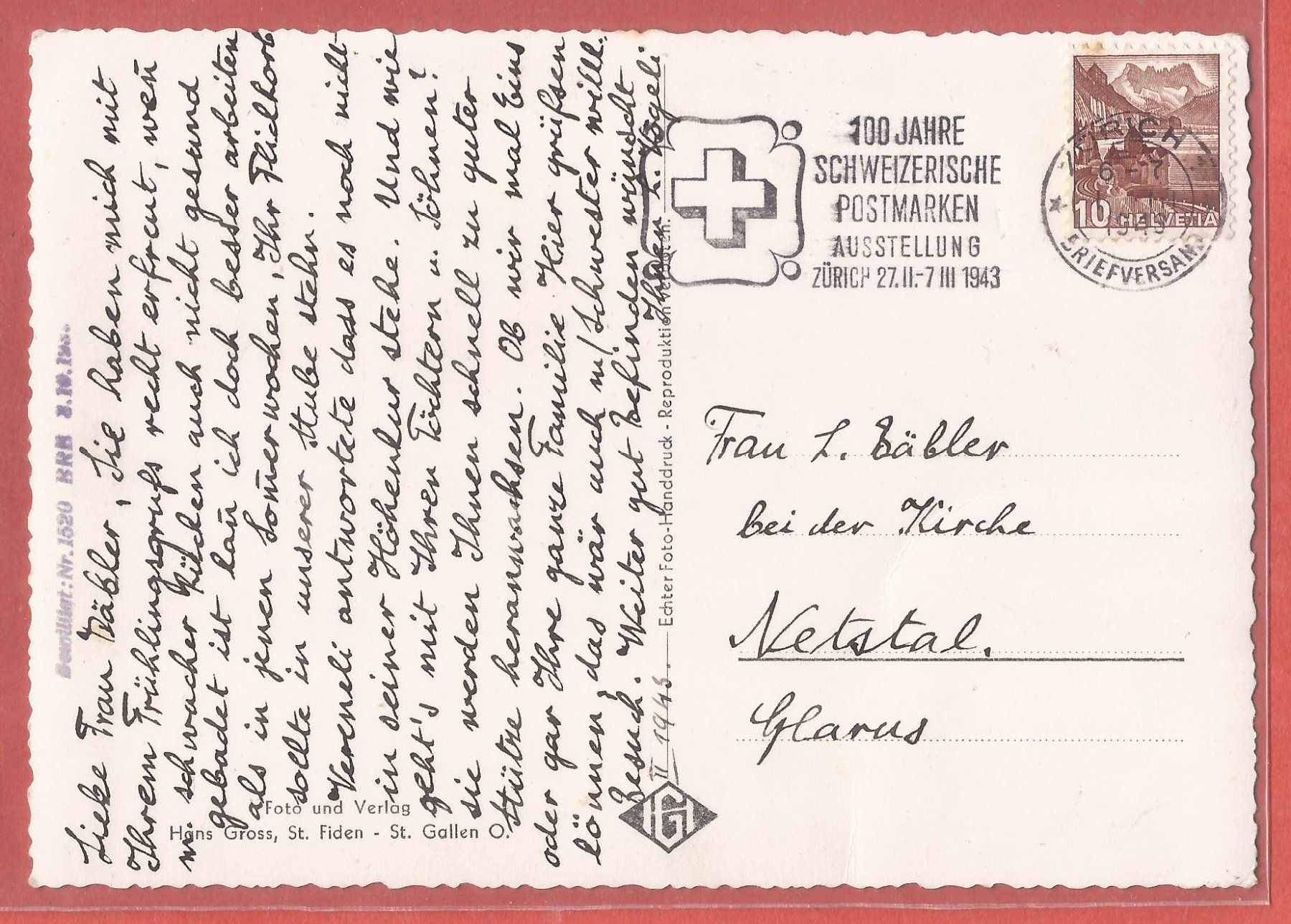 Cartoline postali: Stäfa - Kirche und Umgebung - 1943 – Usato da Fislisbach venduto da Porano 1