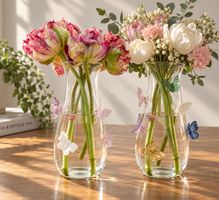 2 Glasvasen mit Schmetterlingen Deko Blumen Tischdeko Set 