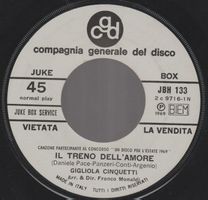 7 " CINQUETTI GIGLIOLA / MASSIMO RANIERI IL TRENO DELL'AMORE