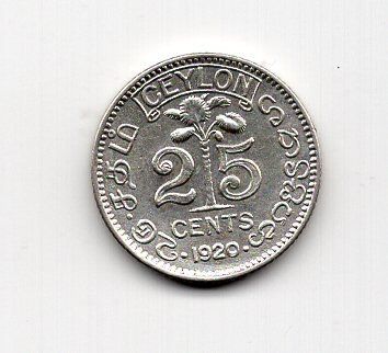 Alle Münzen: (1390) Ceylon, 25 Cents 1920, top stgl – Gebraucht aus Rüthi (Rheintal) von erdnuessli1