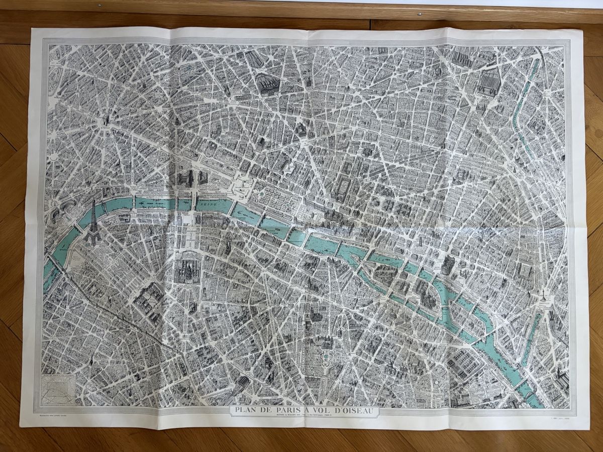 Cartine & Atlanti: Plan de Paris à Vol d'Oiseau Reproduction 1.1957 – Usato da Zürich venduto da mimikiki100