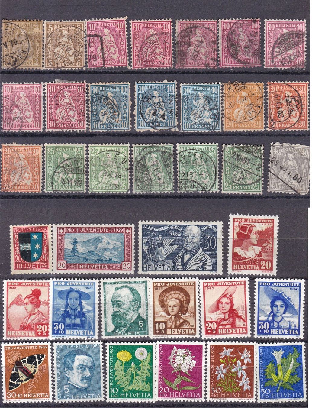 Alle Briefmarken: 10 Stk. CH Briefmarken-Steckkarten, Viererblocks etc. – Gebraucht aus Münchwilen AG von Nesar 1