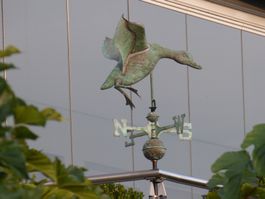 Wetterfahne Ente Kupfer mit Windrose für Garten Haus Dach