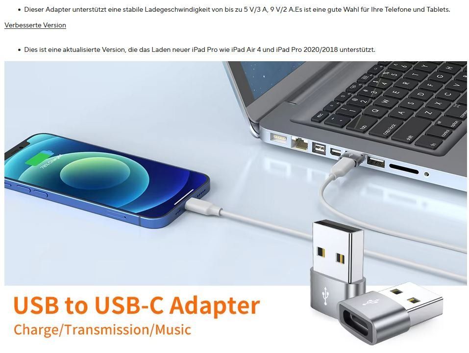 Unità & Adattatore: Neu Adapter von USB A mändlich zu USB C weib. 2. Generation – Nuovo e nell'imballaggio originale da St. Margarethen TG venduto da Smiley-Face 4