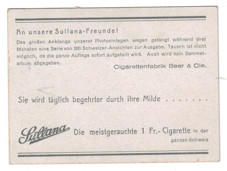 Cartoline postali: Bern, Werbekärtchen SULLANA Cigarette, Beer & Cie. – Usato da Frauenfeld venduto da POML 1