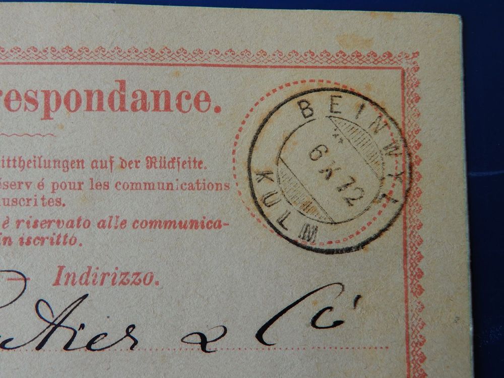1872, Beinwyl Kulm 5 Rp Carte-correspon. (Gebraucht) in Emmenbrücke für ...