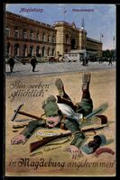 Grusskarten-AK Magdeburg, Reisender Sold