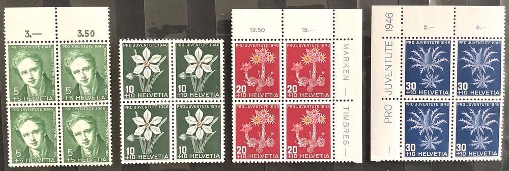 Tutti i francobolli: 1946 Pro Juventute Viererblöcke Satz ** – Nuovo (secondo la descrizione) da Liestal venduto da Skunk02