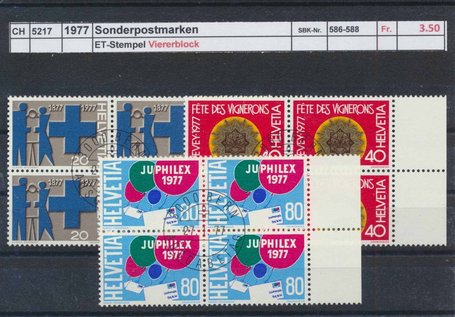 Alle Briefmarken: 1977 "Sonderpostmarken I", Viererblock, ET - Stempel – Gebraucht aus Winterthur von Zupogeru