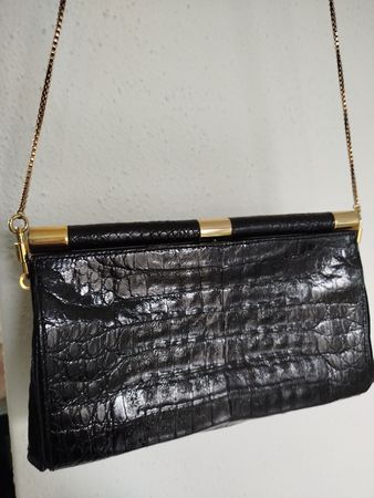 Vintage Handtasche aus echtem Kroko-Leder mit Goldkette
