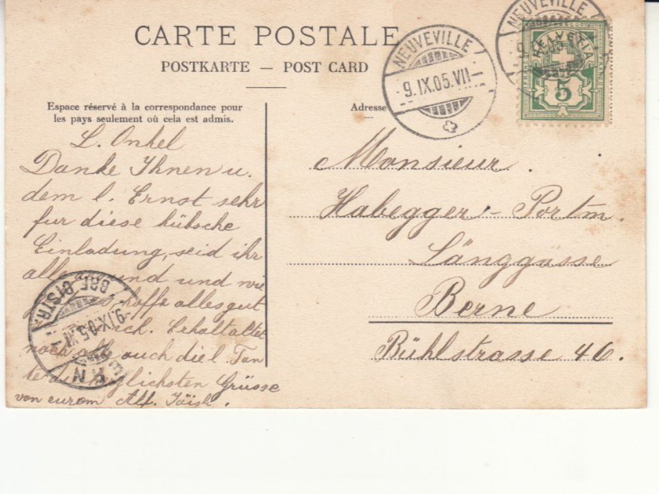 Cartoline postali: Neuveville 1905 – Usato da Bürglen TG venduto da StampGraf 1