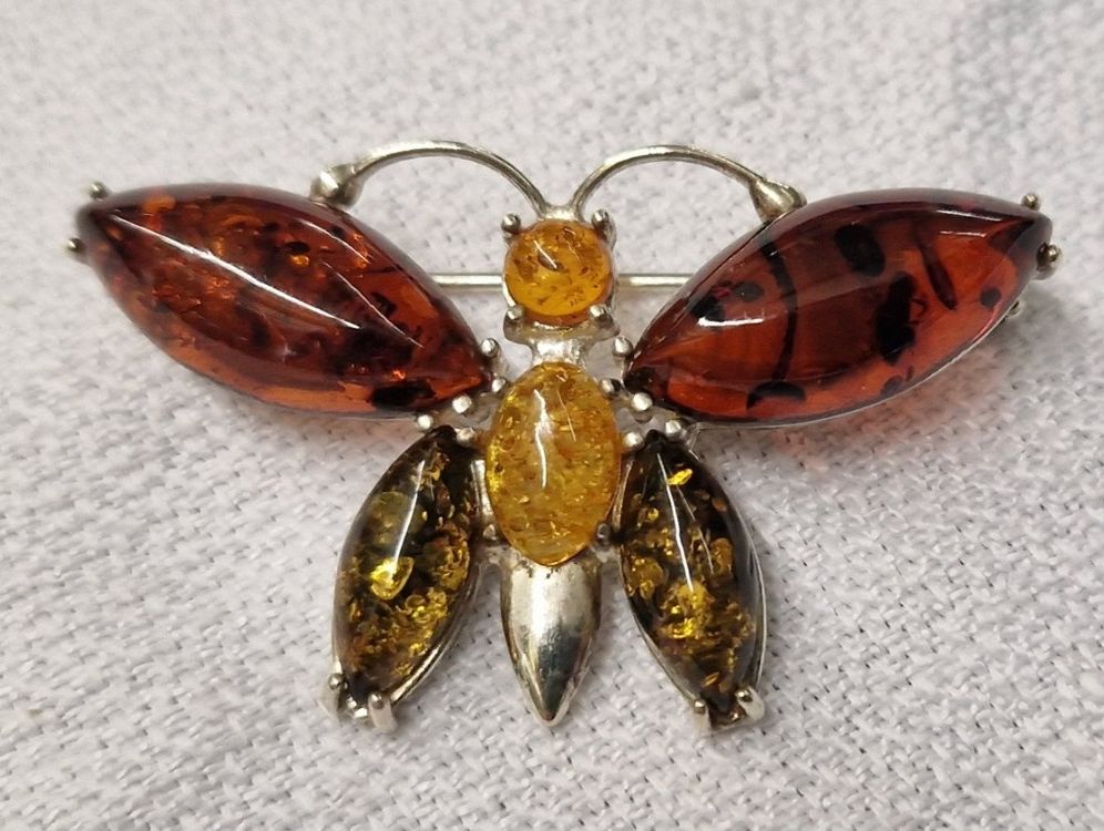 Vintage Kristall Schmetterling Brosche - Strass Broschen Pin In Silber