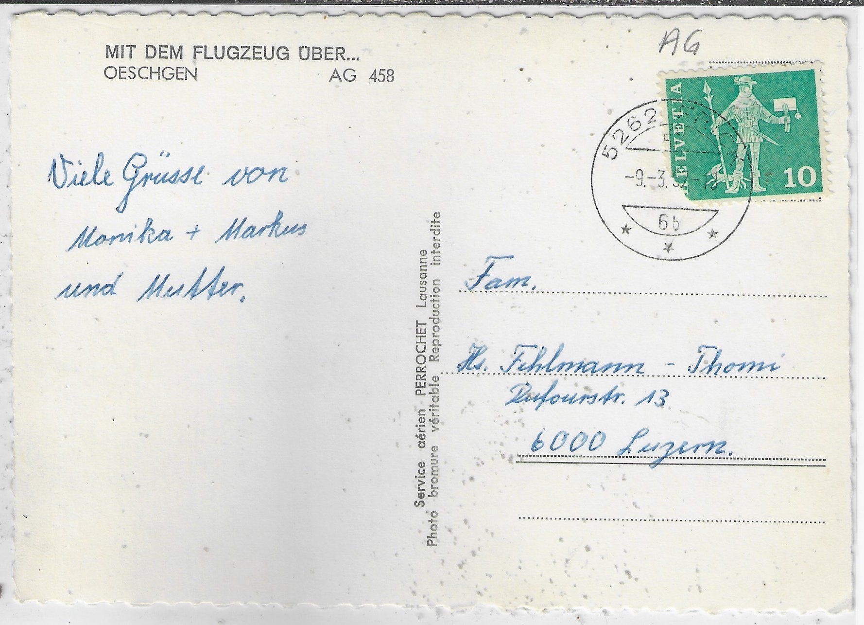 Cartoline postali: Mit dem Flugzeug über Oeschgen AG – Usato da Ettingen venduto da Kartenplanet 1