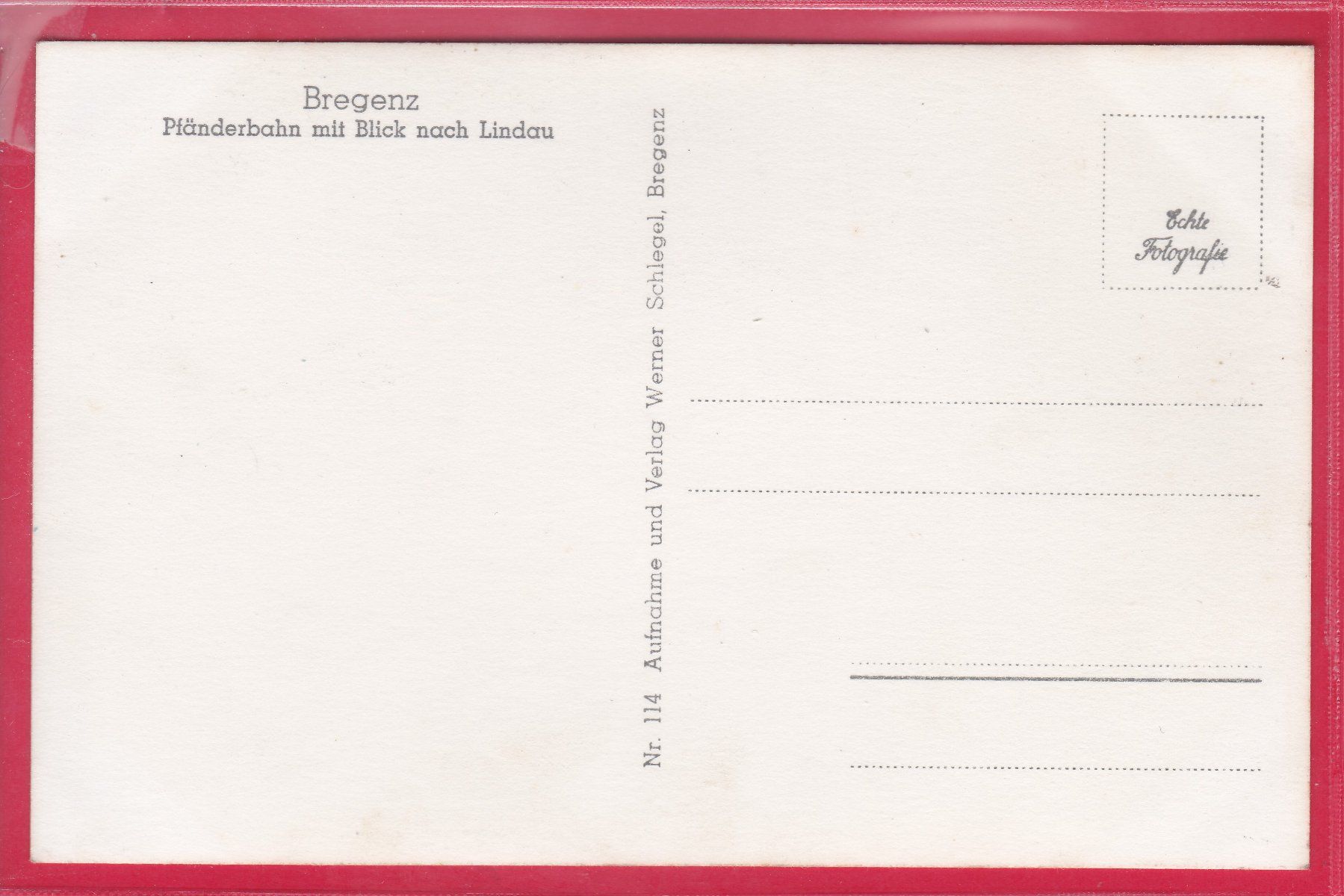 Cartoline postali: BREGENZ, PFÄNDERBAHN MIT BLICK NACH LINDAU – Usato da Oberrieden venduto da Gebirgsstelze 1