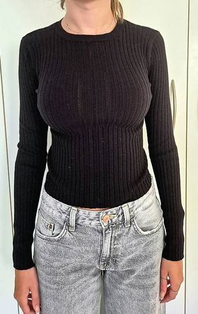 Damen Longsleeve, schwarz, Gr. XS, Bershka