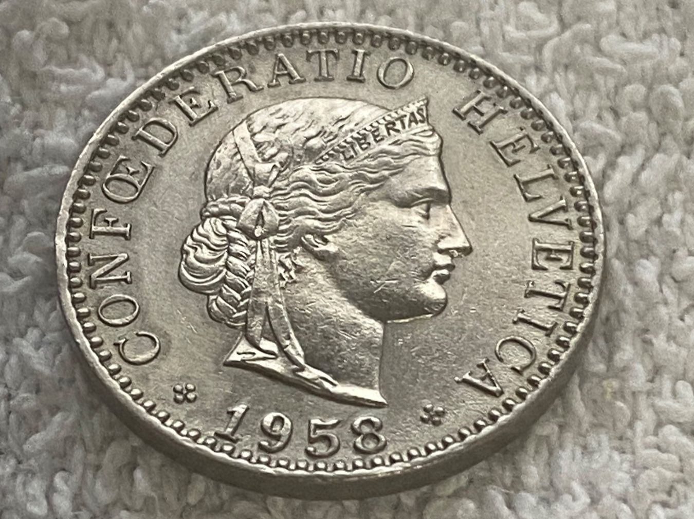 Alle Münzen: 20 centimes/rappen 1958 – Gebraucht aus Nyon von Ilmi09