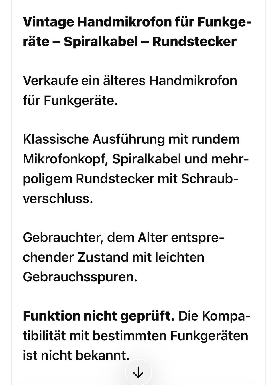 Microfoni: Funkmikrofon schwarz mit Spiralkabel gebraucht Zustand – Usato da Wiesendangen venduto da plus-minus 4