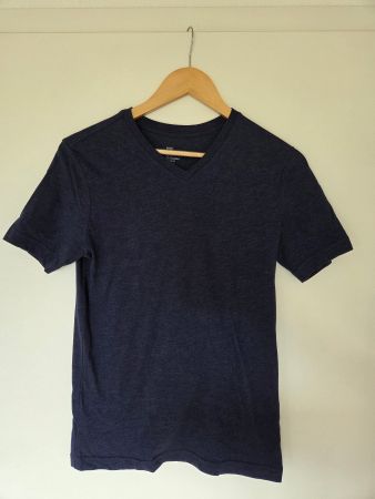 H&M Basic T-Shirt XS Dunkelblau Meliert V-Neck