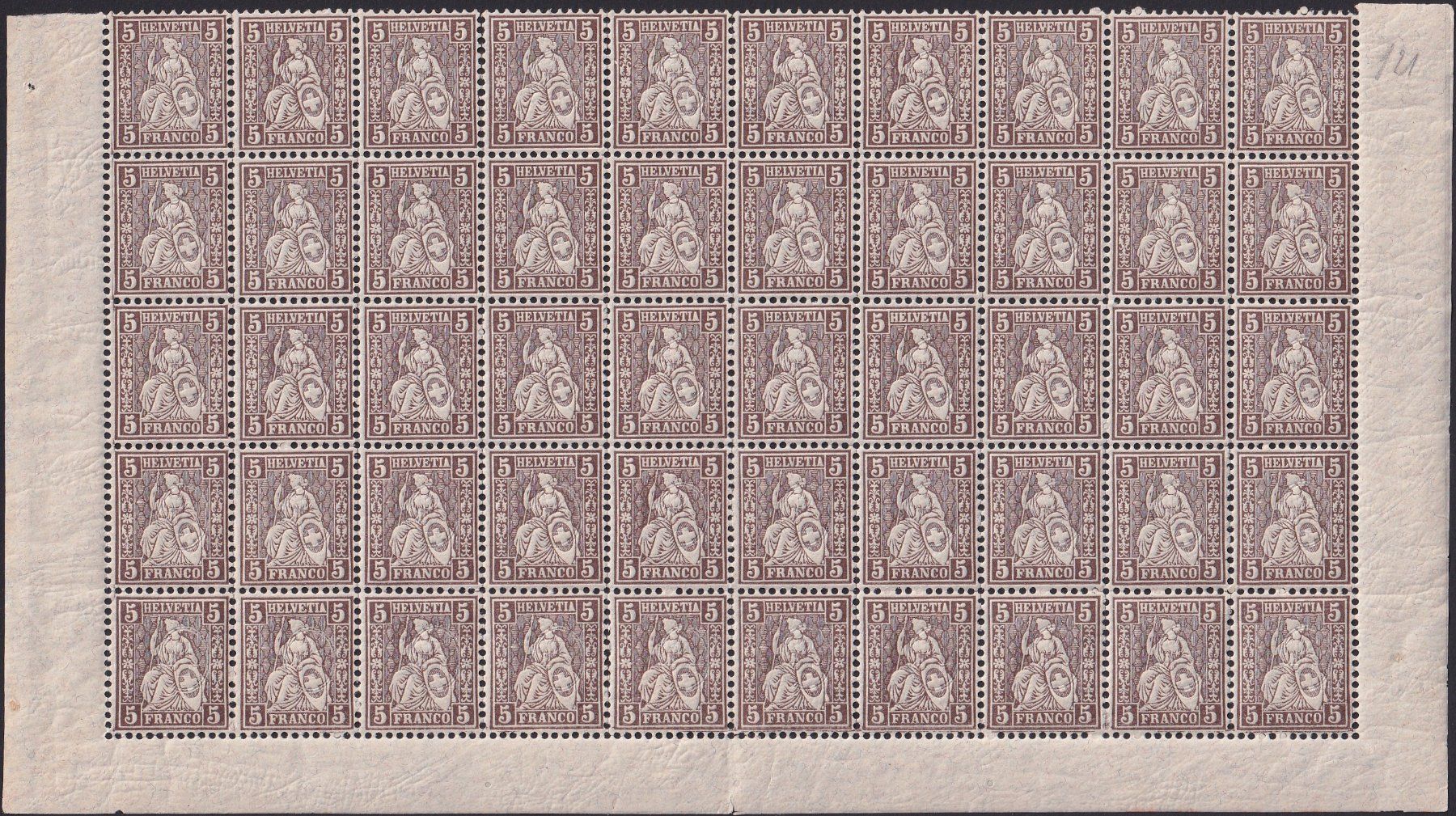 Alle Briefmarken: 1881, Nr.45 Halb-Bogen Sitzende 5Rp. postfrisch ** Kat: 100+ – Gebraucht aus Sursee von Luzernerraute