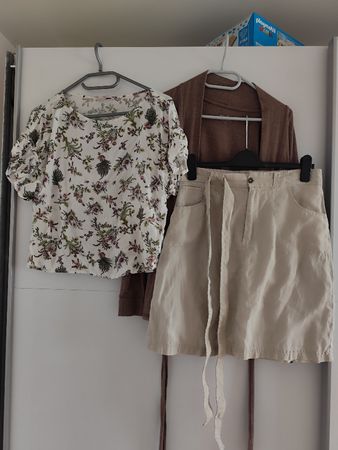 Damen Set Bluse, Leinenjupe + Loungejäggli