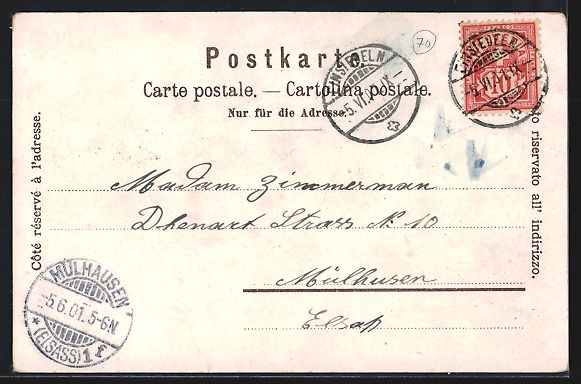 Cartoline postali: Litho Einsiedeln, Kloster mit Prozession – Usato da Berlin venduto da bartko-reher 1