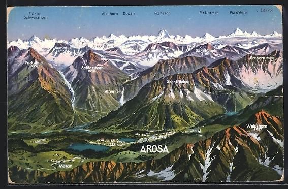 Cartoline postali: Arosa, Gesamtansicht mit Tal und Bergpan – Usato da Berlin venduto da bartko-reher