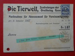 Vollstempel Die Tierwelt 1907, AARAU FAHRP. EXP/ GRENCHEN