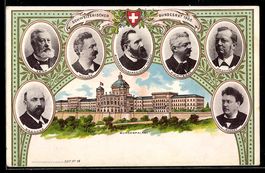 Lithographie Bern, Conseil Fédéral Suisse 1900, Porträts Pol