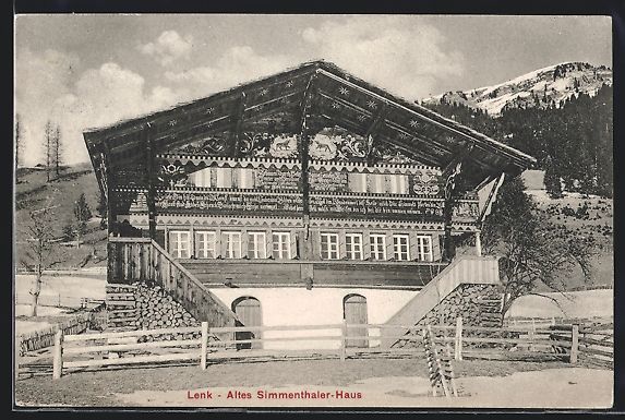Cartoline postali: AK Lenk, Altes Simmenthaler-Haus, 1909 – Usato da Berlin venduto da bartko-reher