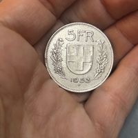 5 Fr. Silbermünze Jahrgang 1953