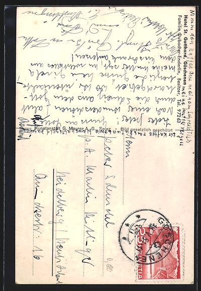 Cartoline postali: Göschenen, Hotel St. Gotthardt, Bes. Fa – Usato da Berlin venduto da bartko-reher 1