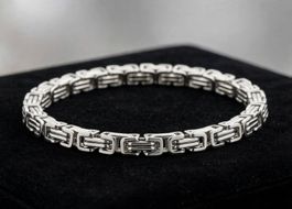 Bracciale uomo color argento stainless steel 22 cm nuovo