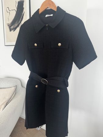 Sandro Paris Black Belted Dress – Size 36 – 2024 Collection