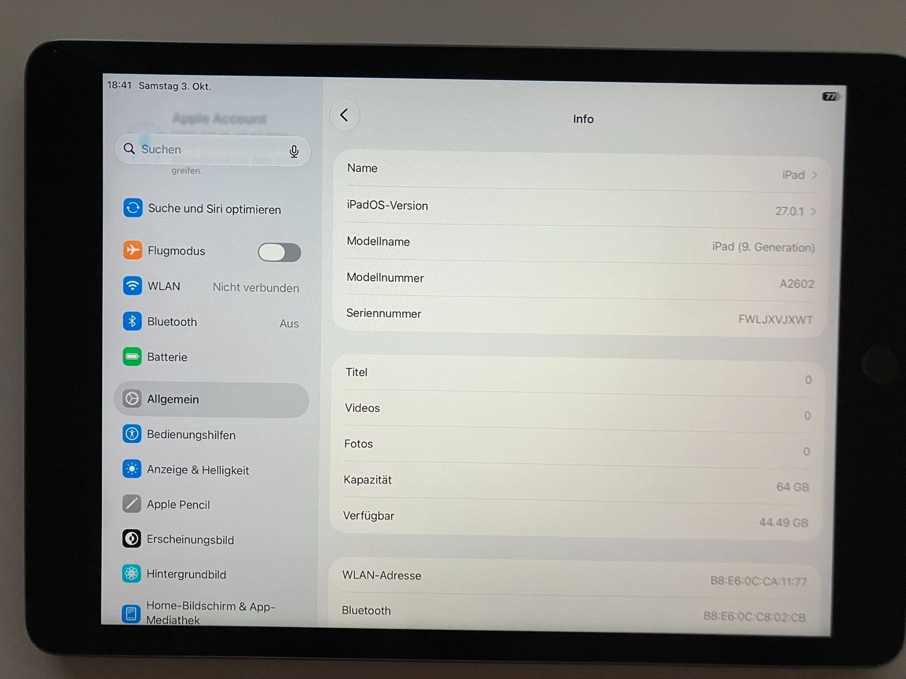 Apple Tablet PC: iPad 9. Generation WiFi / 64GB / Model A2602 – Gebraucht aus Meisterschwanden von Discus0 1
