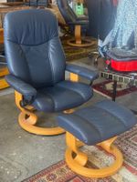 Stressless Relaxsessel mit Hocker – Echtleder – Dunkelblau