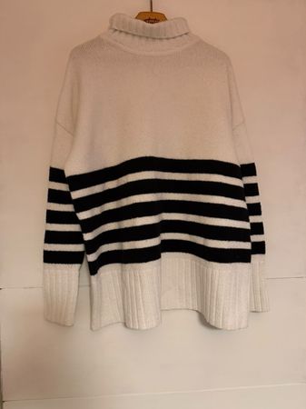 Damen Pullover Streifen schwarz-weiss Rollkragen Grösse S