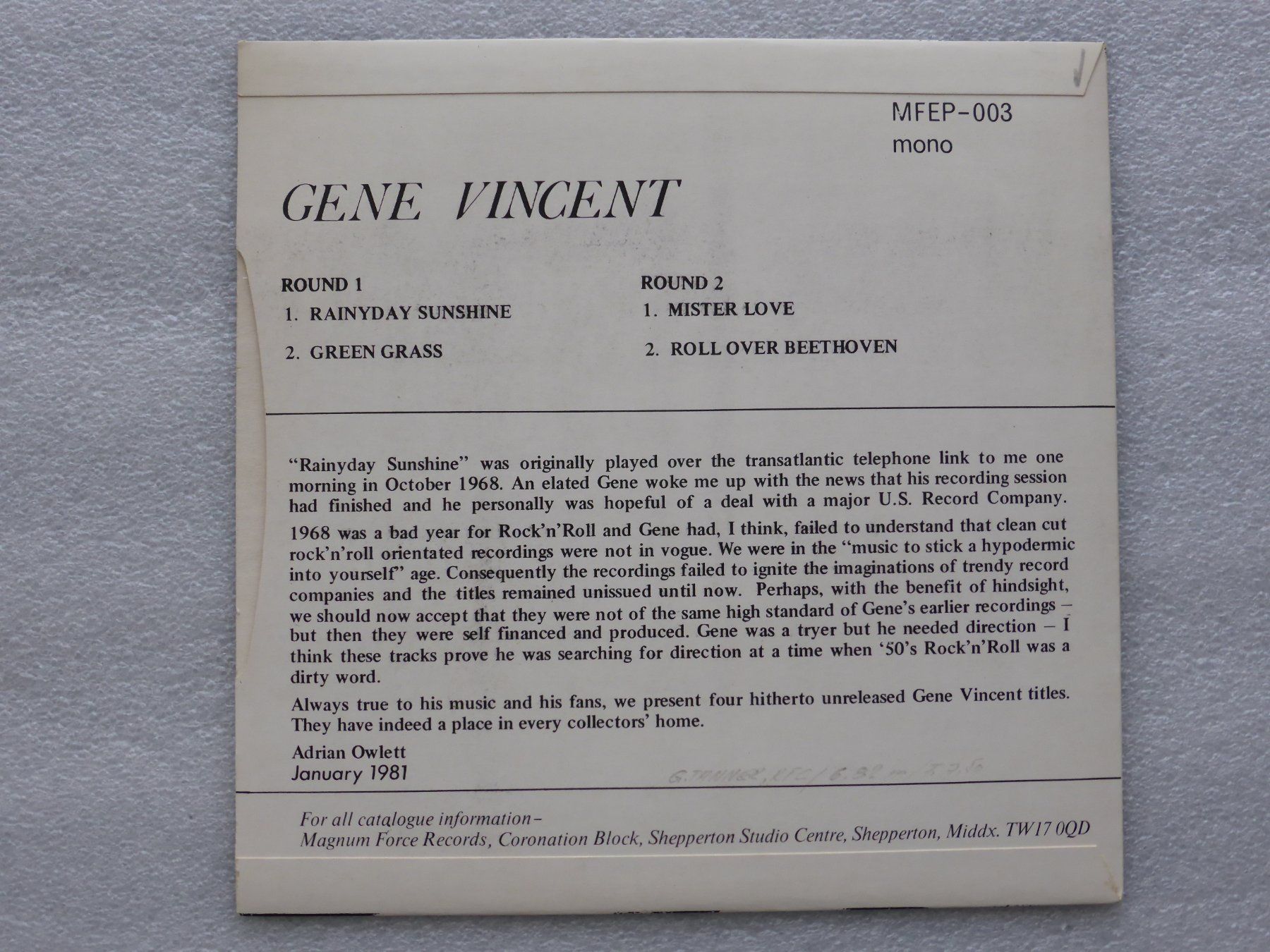 Dischi in vinile: Vinyl Single  EP  GENE VINCENT – Usato da Küssnacht am Rigi venduto da Mondkinder 3