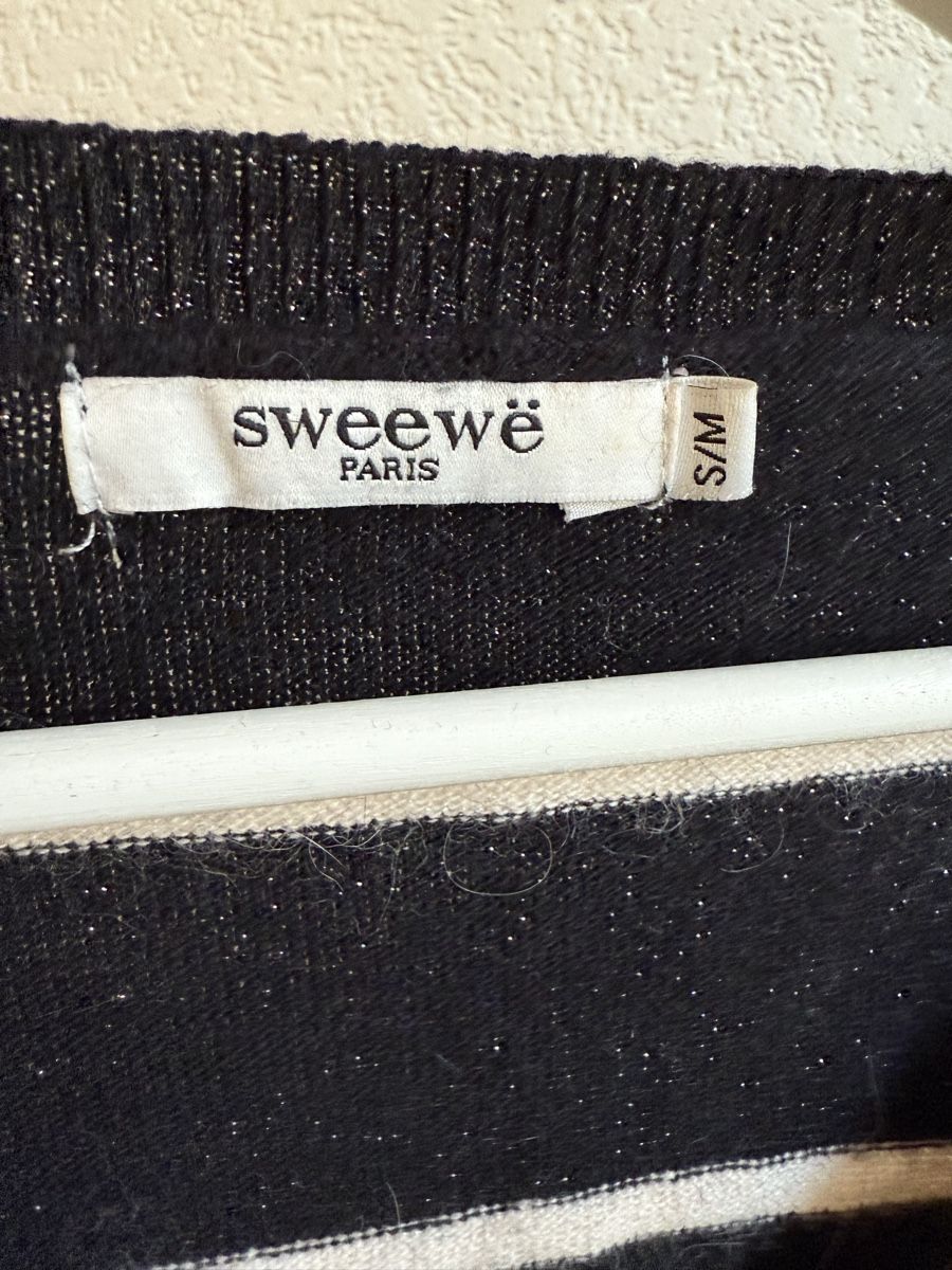 Pullover & Sweatshirts: Pull noir/blanc effet mohair brillant Sweewe Paris, t.S/M – Gebraucht aus Tavannes von Thriftshop 6