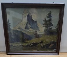 Alpen Ölbild Matterhorn Berglandschaft Vintage 43x36 cm