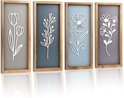 4 Stück Holz Boho Wand Deko 3D Blumen Wanddekoration Kunst