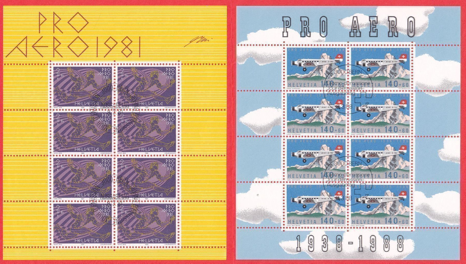 Tutti i francobolli: 1981+1988  Flugpost 2 x Kleinbögen ERSTTAG – Nuovo (secondo la descrizione) da Adliswil venduto da Aenti