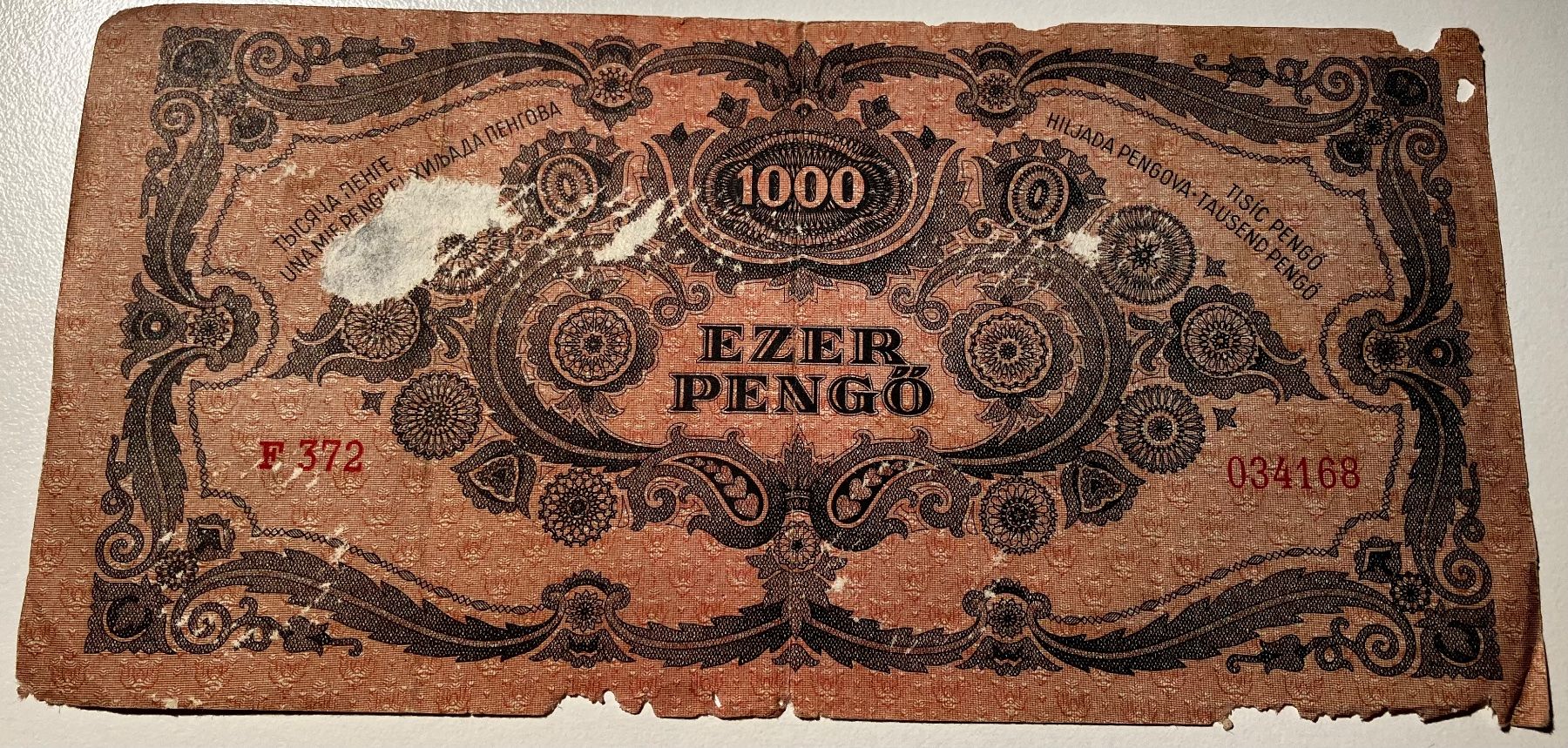 Banconote: Ungarn 1000 Pengo 1945 – Usato da Algetshausen venduto da Carrhard 1
