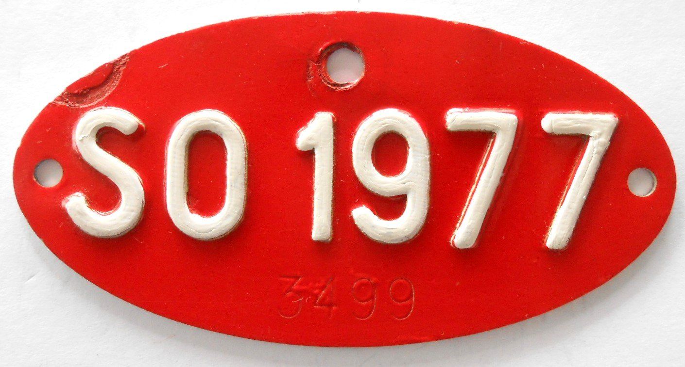 Schilder: Velonummer Anhänger 1977 Solothurn SO 77 – Gebraucht aus Bülach von gmstart