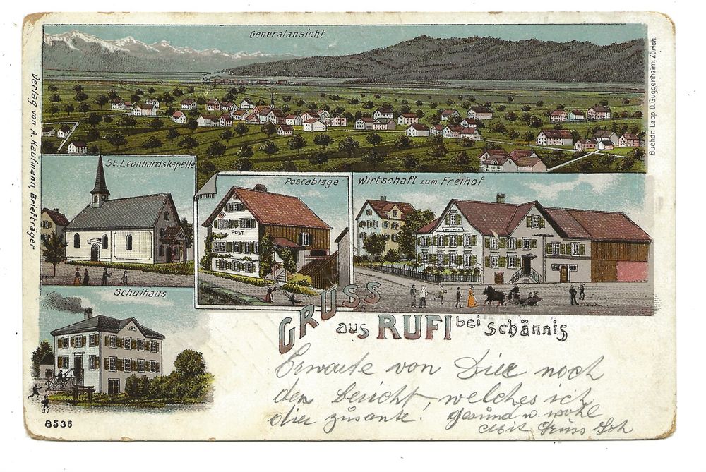 Gruss aus Rufi bei Schänis (SG) - Post - rare Litho - 1904 (Gebraucht ...
