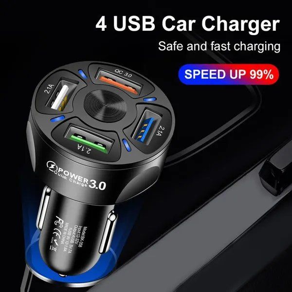 96W USB Autoladegerät 4 Ports - Dual PD & QC 3.0 Mit Schalter Für 12V/24V Fahrzeuge