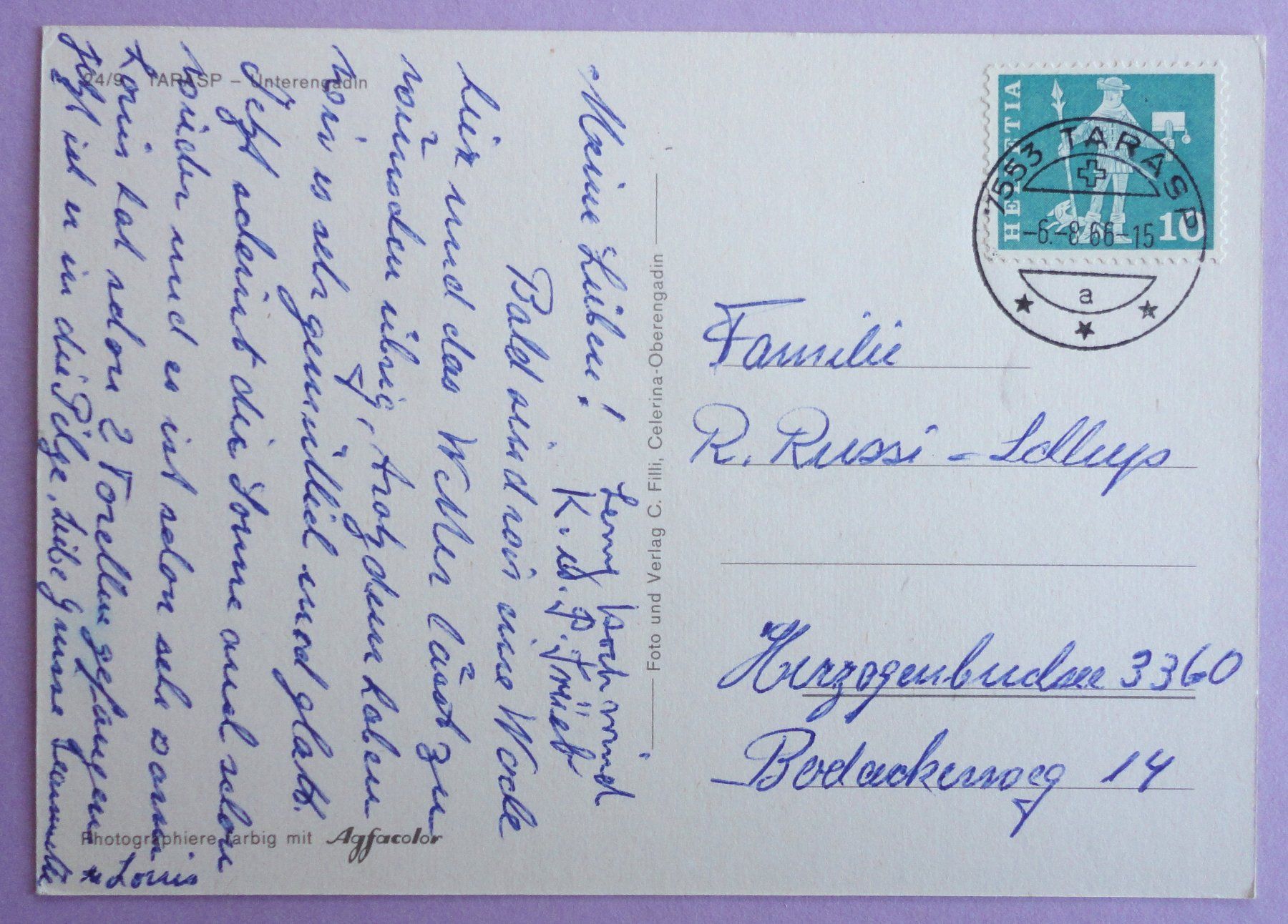 Cartoline postali: Tarasp - Unterengadin – Usato da Fétigny venduto da Billy2miny 1