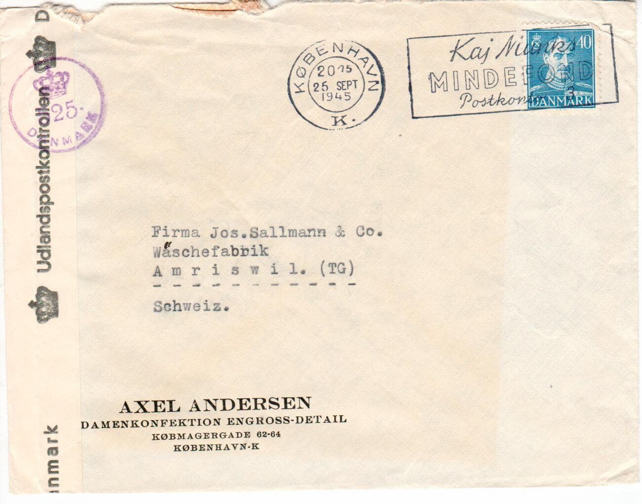 Alle Briefmarken: Zensurbrief Dänemark – Gebraucht aus Wolhusen von Curver9