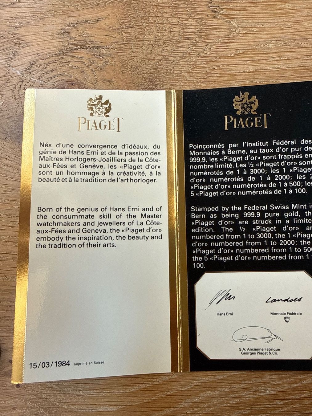 Medaglie: 1 Piaget d’or Hans Erni – Usato da Fleurier venduto da salar 5