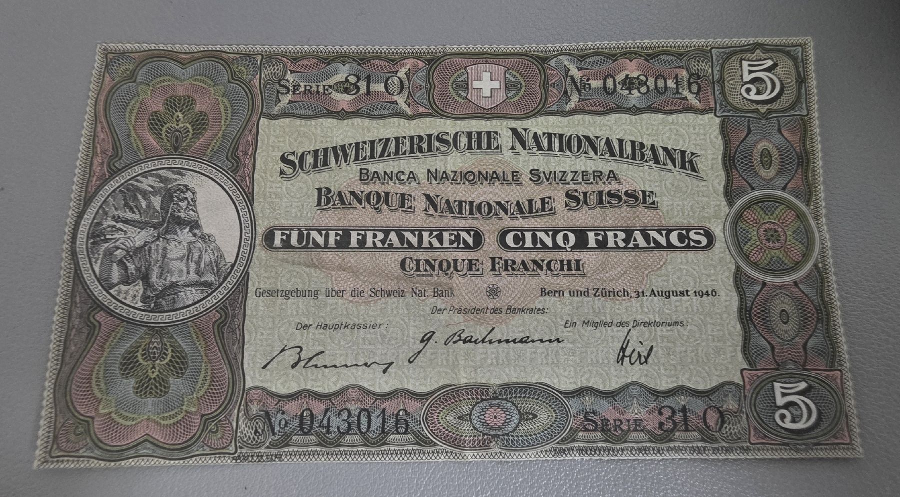 Banconote: 5 Fr. 31 August 1946 gute zustand – Usato da Niederuzwil venduto da 262305