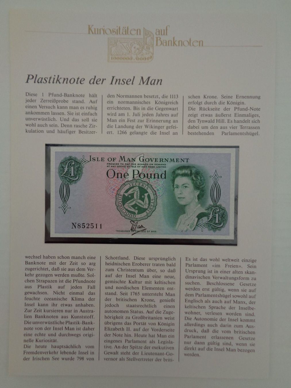 Banknoten: Notenbrief- Insel Man One Pound – Neu (gemäss Beschreibung) aus Chur von omonia